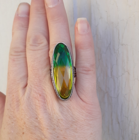 New Oversized Bicolor Tourmaline 925 Silver Statement Ring. - Picture 3 of 8